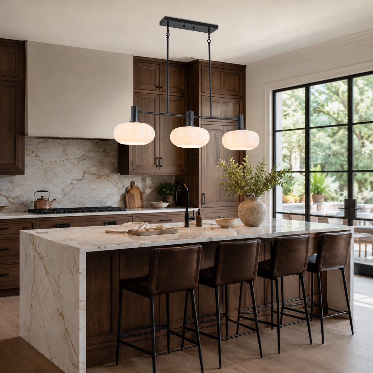 3 Light Linear Pendant Light Opal Pumpkin Glass Shades Kitchen Island - product image 3 | Zenvolit