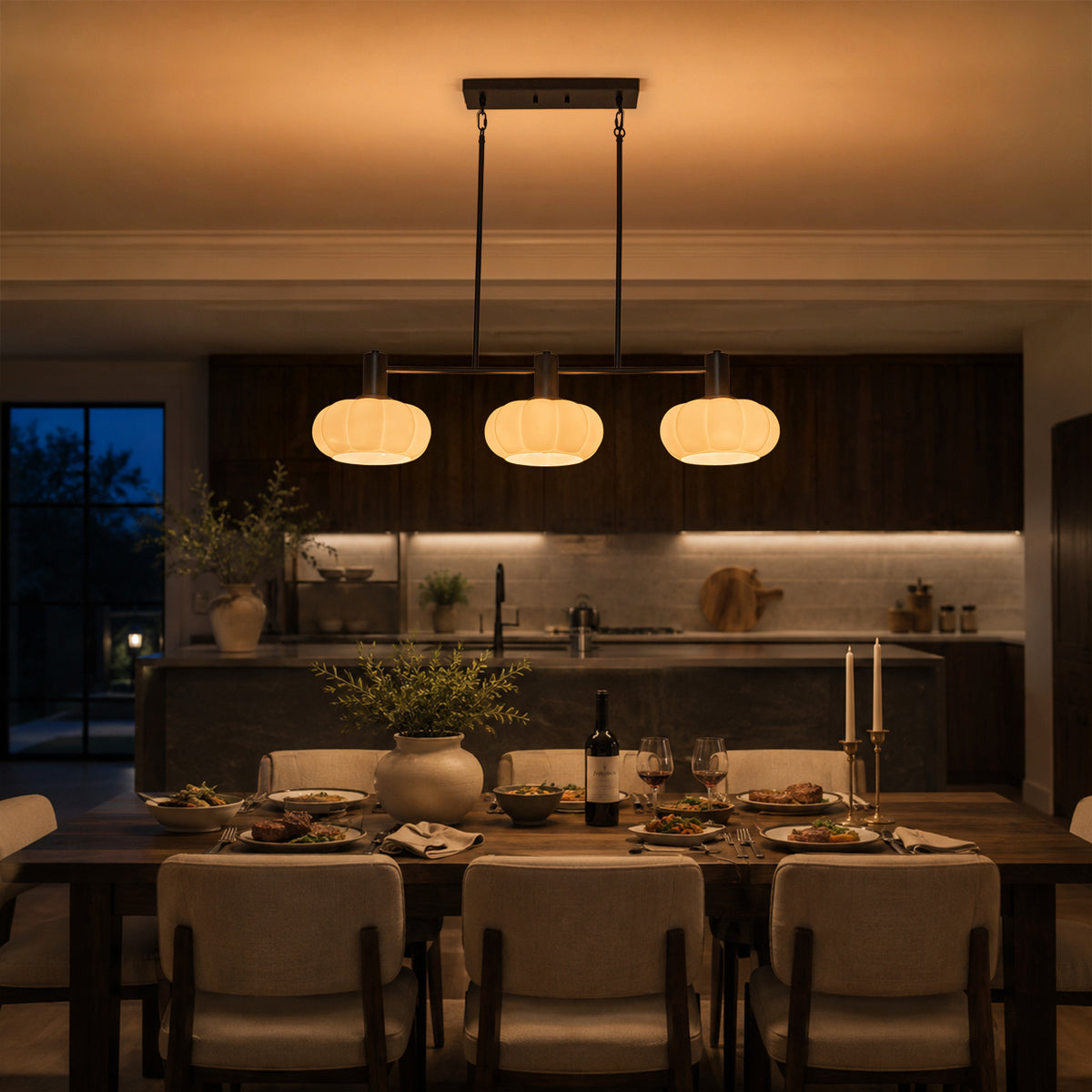 3 Light Linear Pendant Light Opal Pumpkin Glass Shades Kitchen Island - product image 4 | Zenvolit