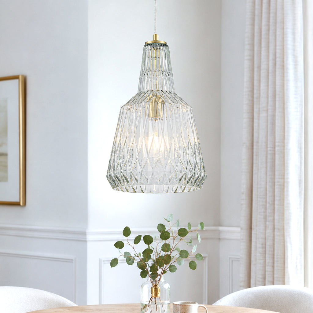 Glass Pendant Light Clear Textured Glass Vase Shade Kitchen Island - product image 2 | Zenvolit