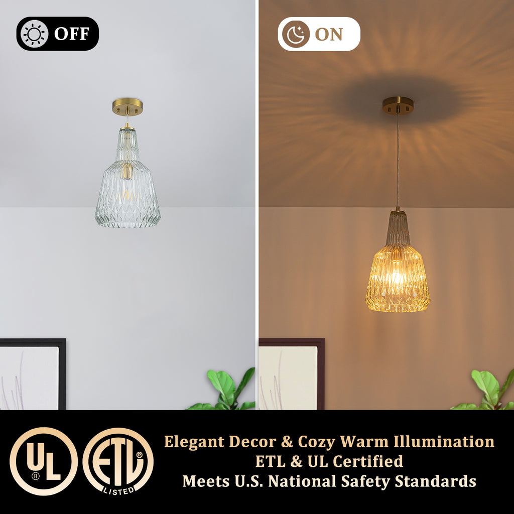 Glass Pendant Light Clear Textured Glass Vase Shade Kitchen Island - product image 7 | Zenvolit