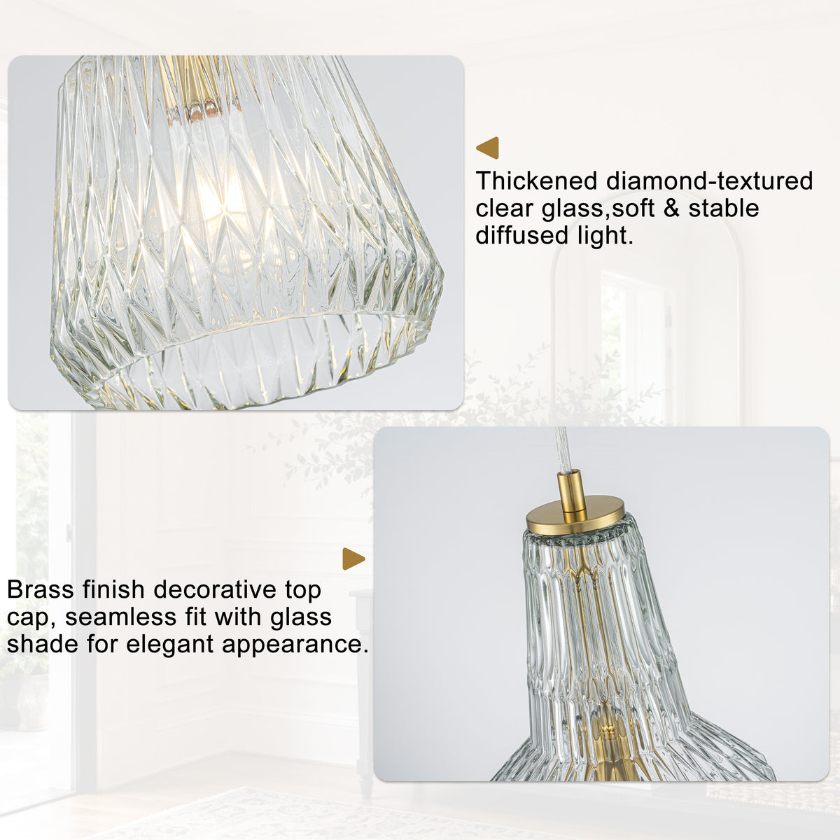 Glass Pendant Light Clear Textured Glass Vase Shade Kitchen Island - product image 8 | Zenvolit
