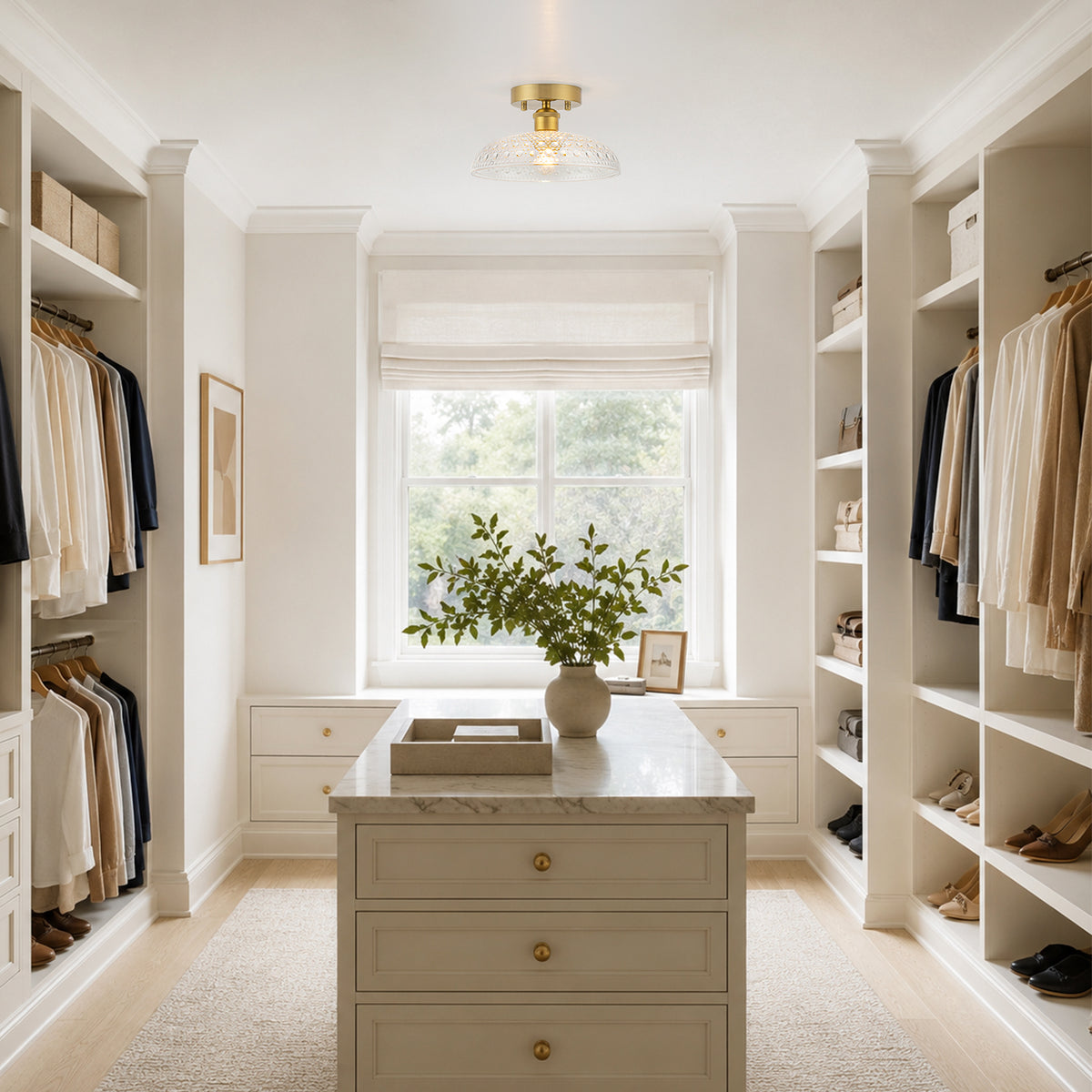Flush Mount Ceiling Light Clear Seeded Glass Shade Bedroom Hallway