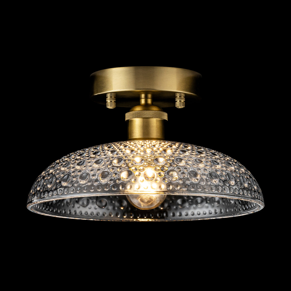 Flush Mount Ceiling Light Clear Seeded Glass Shade Bedroom Hallway