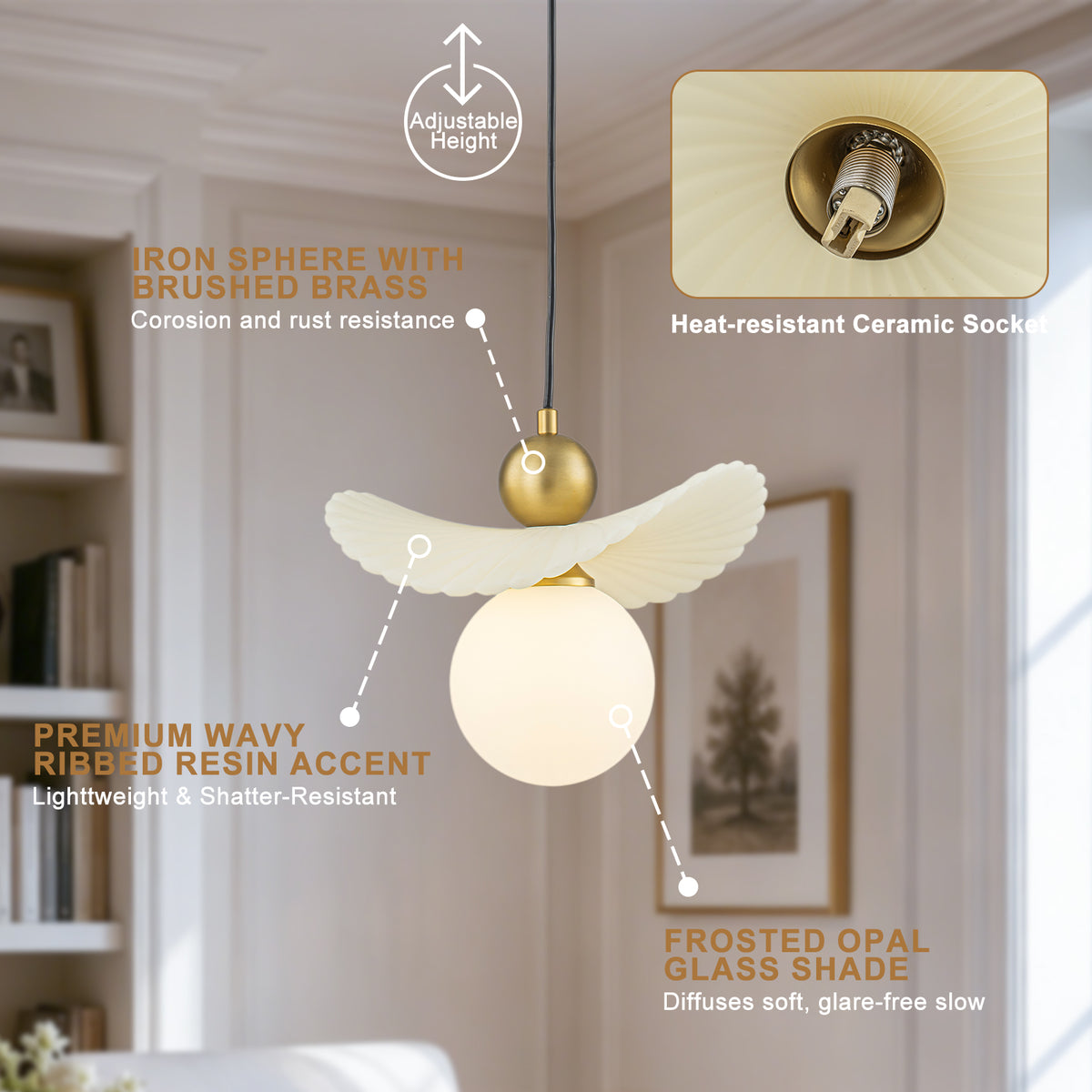 1 Light Pendant Lighting Opal Glass Globe Shade Modern Kitchen Island - product image 15 | Zenvolit