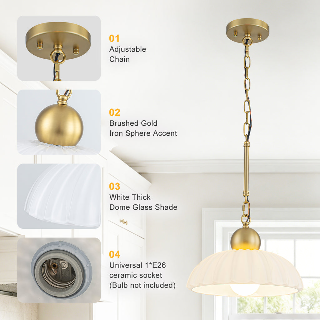 Modern Glass Pendant Lighting Ribbed Dome Shade Kitchen Island Light - product image 9 | Zenvolit