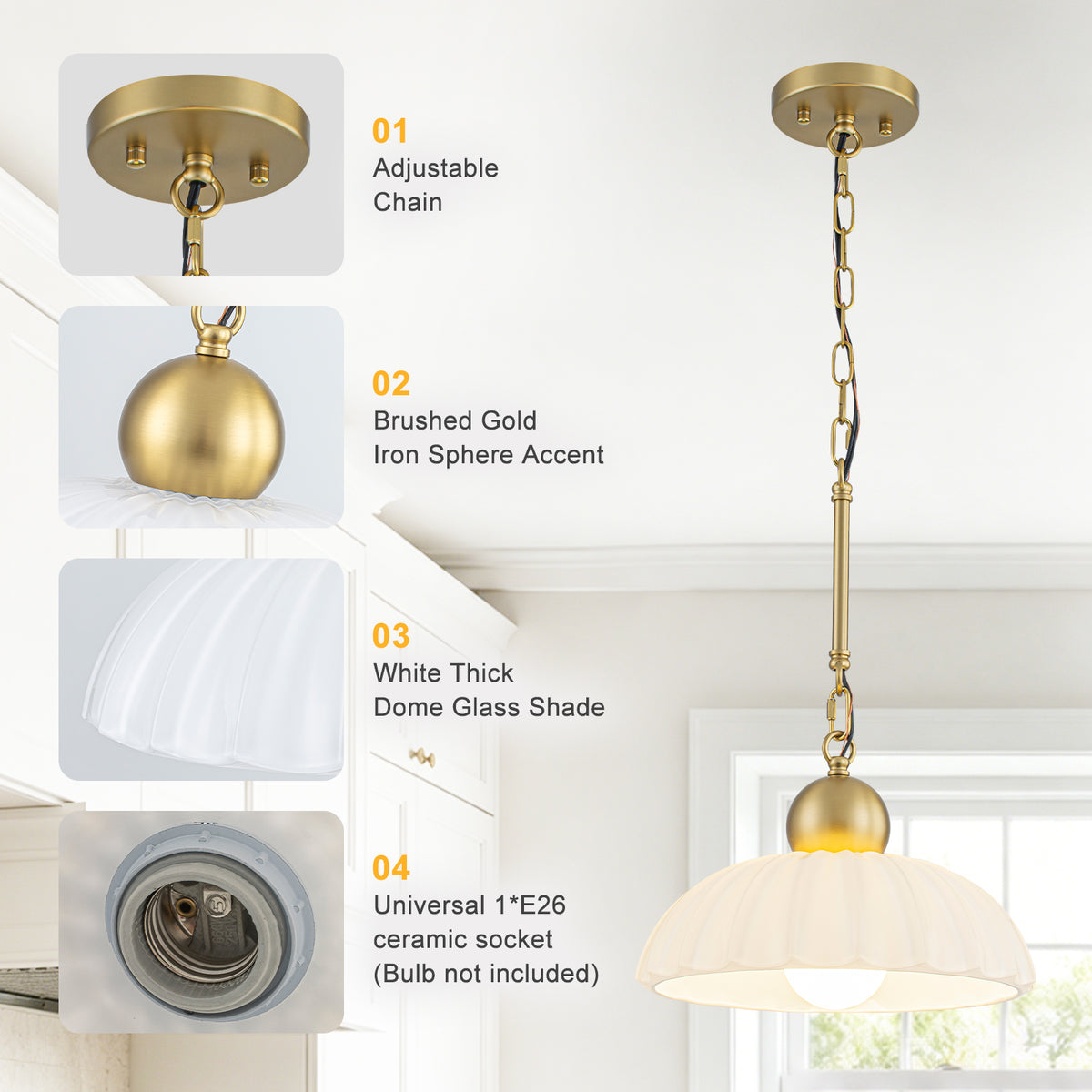Modern Glass Pendant Lighting Ribbed Dome Shade Kitchen Island Light - product image 9 | Zenvolit