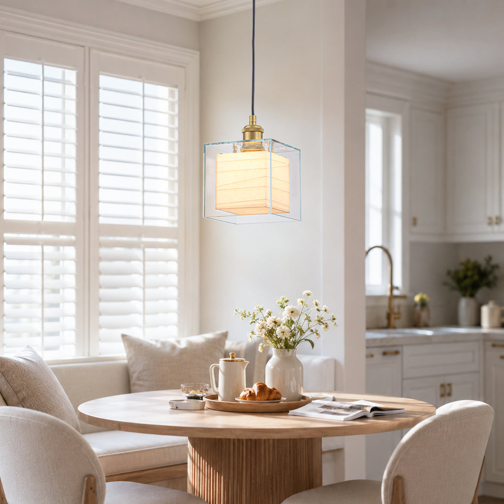Modern Square Pendant Lighting Clear Glass Shade Geometric Kitchen - product image 2 | Zenvolit