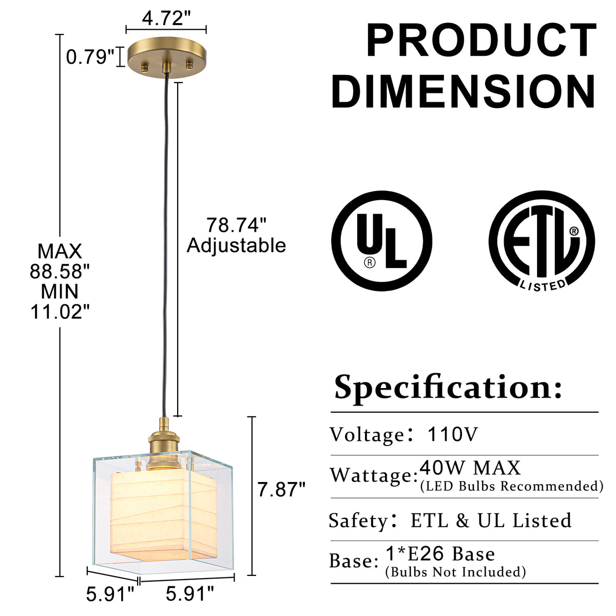 Modern Square Pendant Lighting Clear Glass Shade Geometric Kitchen - product image 7 | Zenvolit