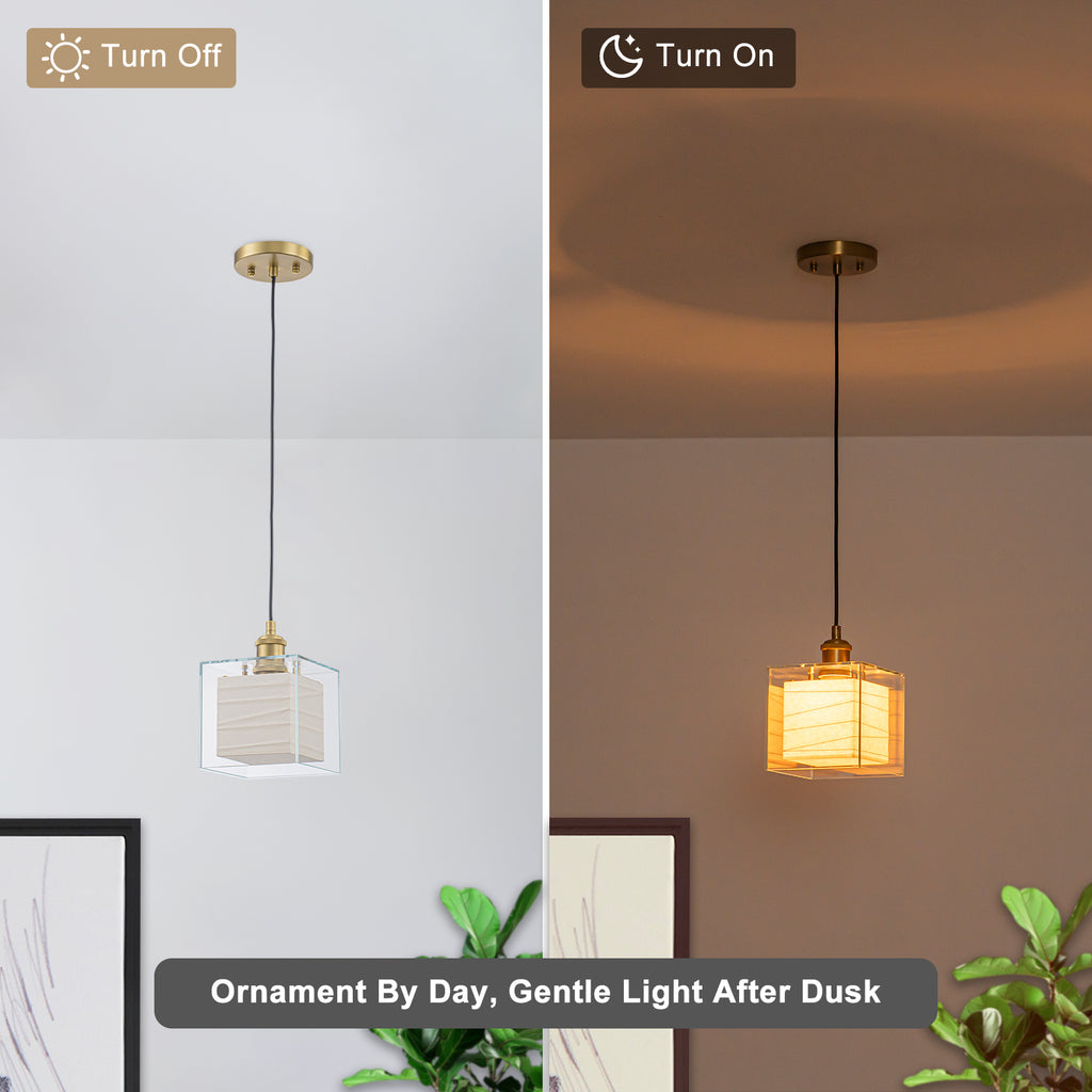Modern Square Pendant Lighting Clear Glass Shade Geometric Kitchen - product image 12 | Zenvolit