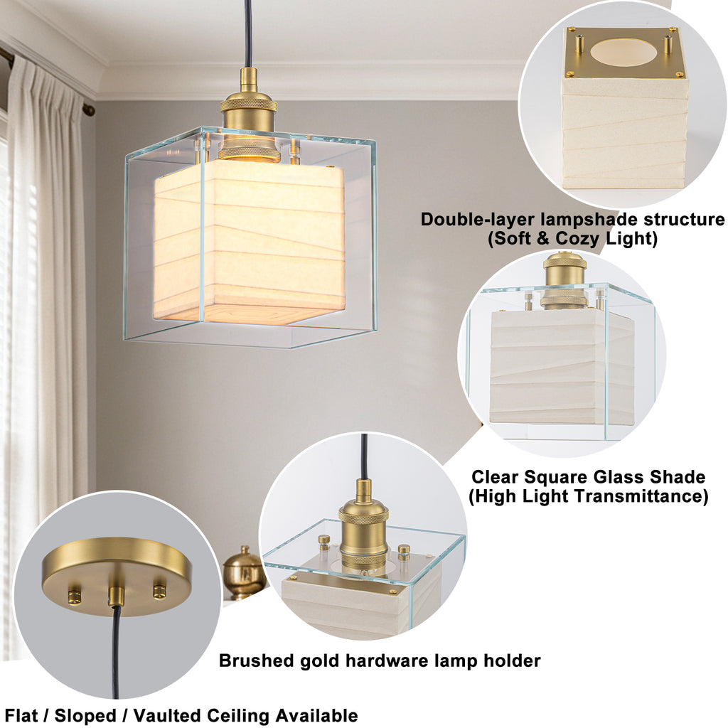 Modern Square Pendant Lighting Clear Glass Shade Geometric Kitchen - product image 13 | Zenvolit