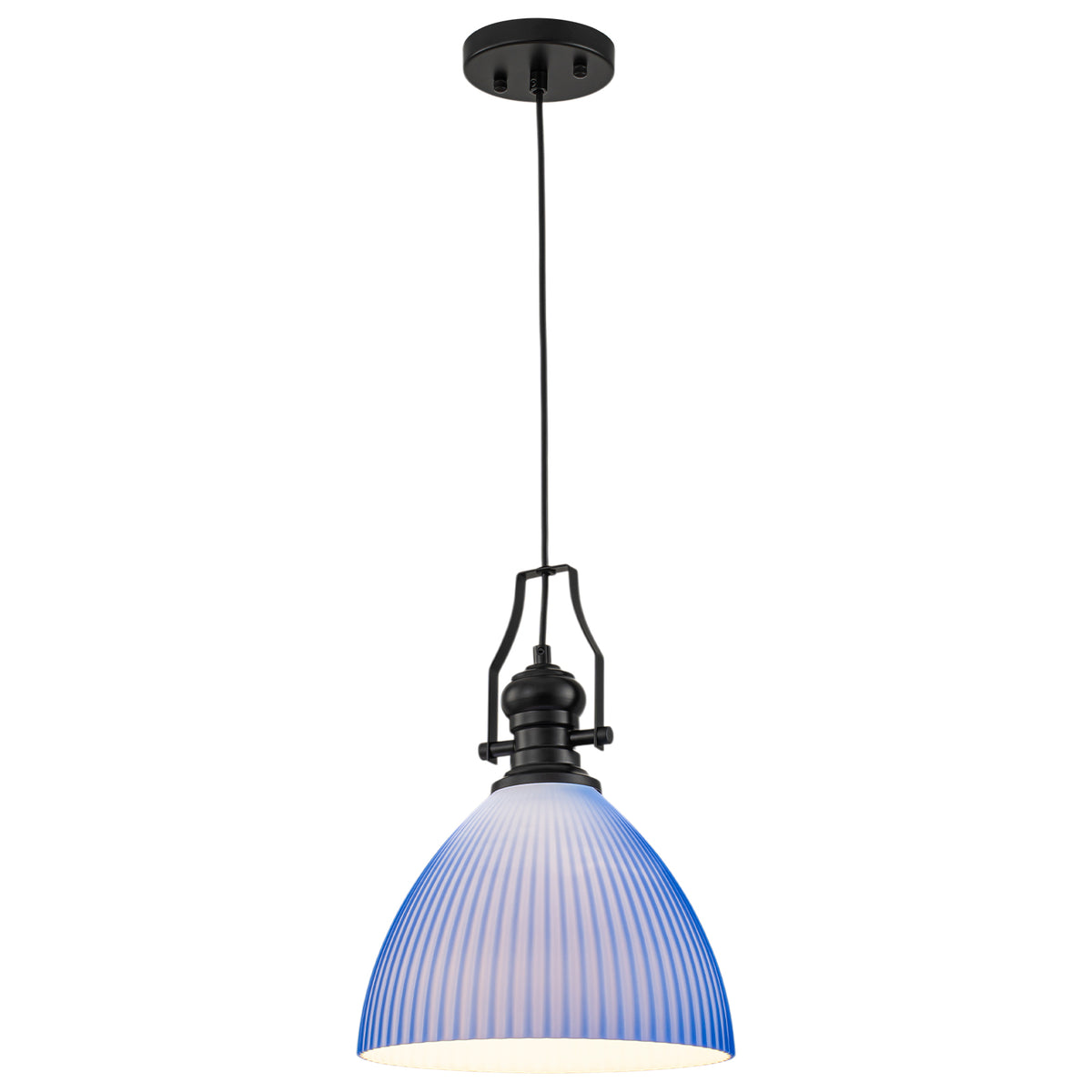 Modern Blue Glass Pendant Light, Striped Egg-Shaped Hanging Light - product image 1 | Zenvolit