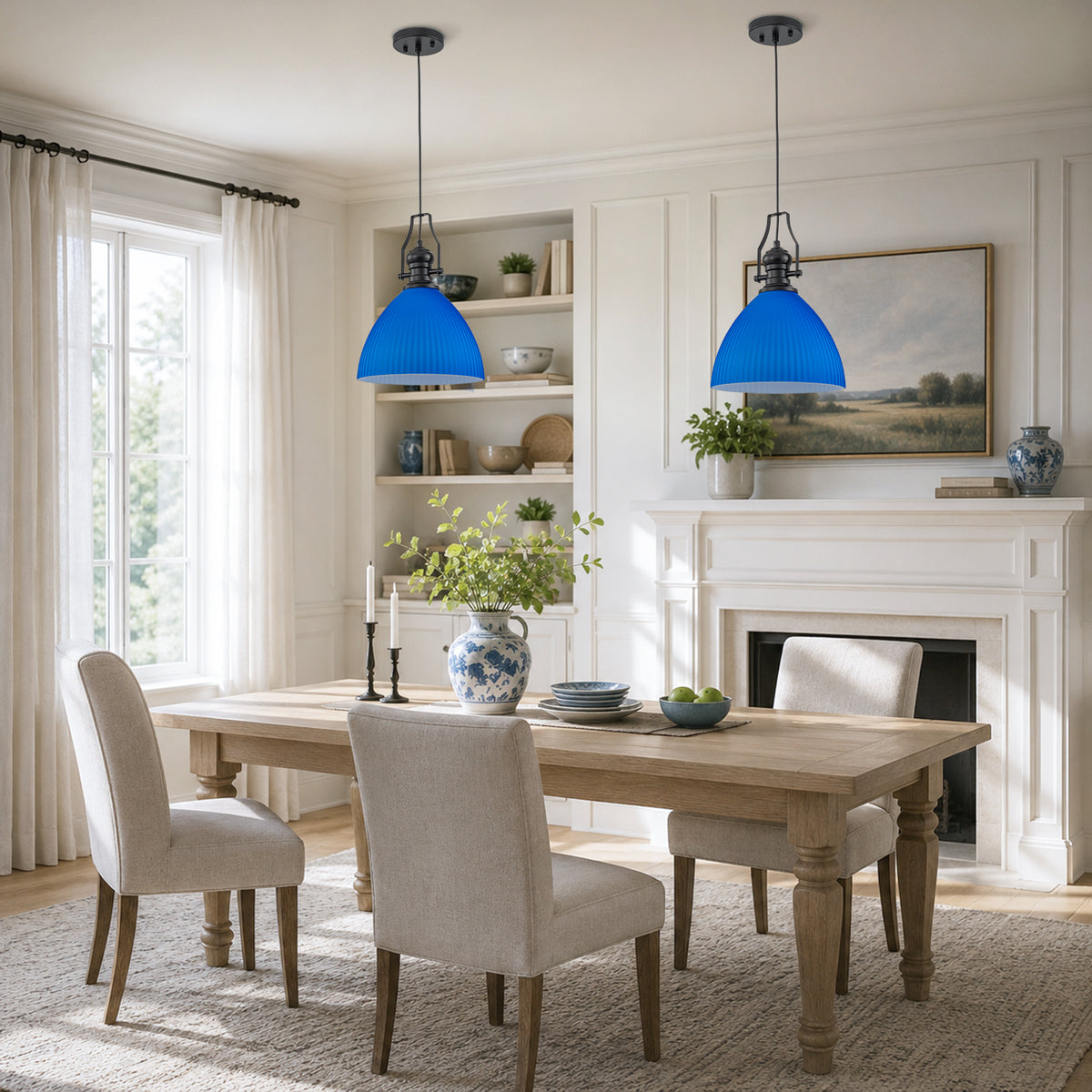 Modern Blue Glass Pendant Light, Striped Egg-Shaped Hanging Light - product image 5 | Zenvolit