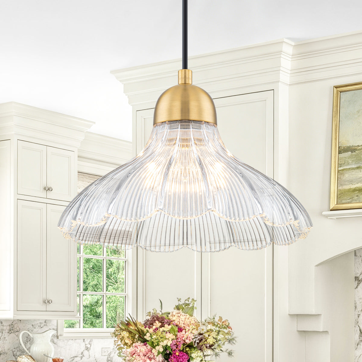 Modern Flower Pendant Light Floral Hanging Clear Petal Glass Shade - product image 2 | Zenvolit