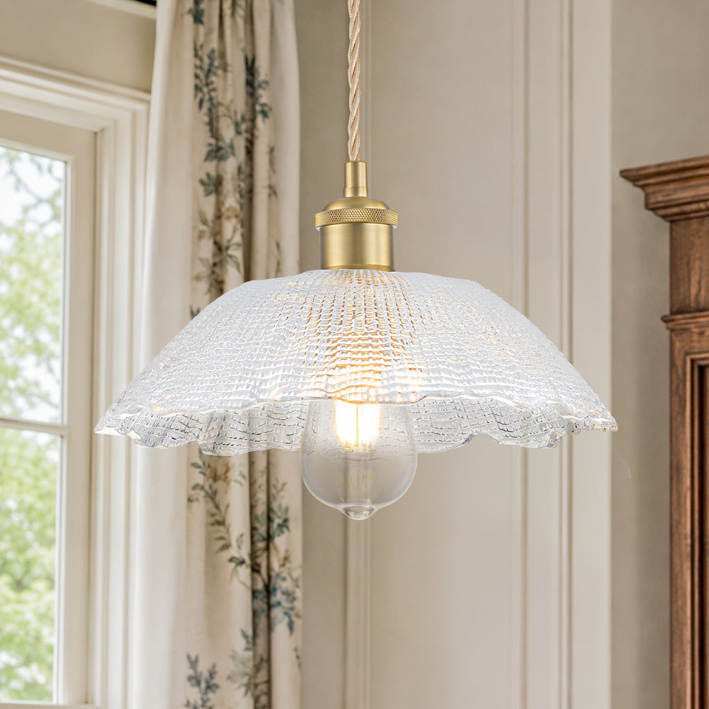 Mini Pendant Light Flared Corn Textured Clear Glass Adjustable Twisted - product image 2 | Zenvolit