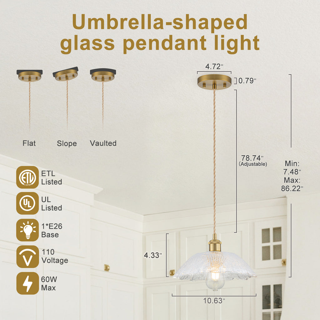Mini Pendant Light Flared Corn Textured Clear Glass Adjustable Twisted - product image 9 | Zenvolit