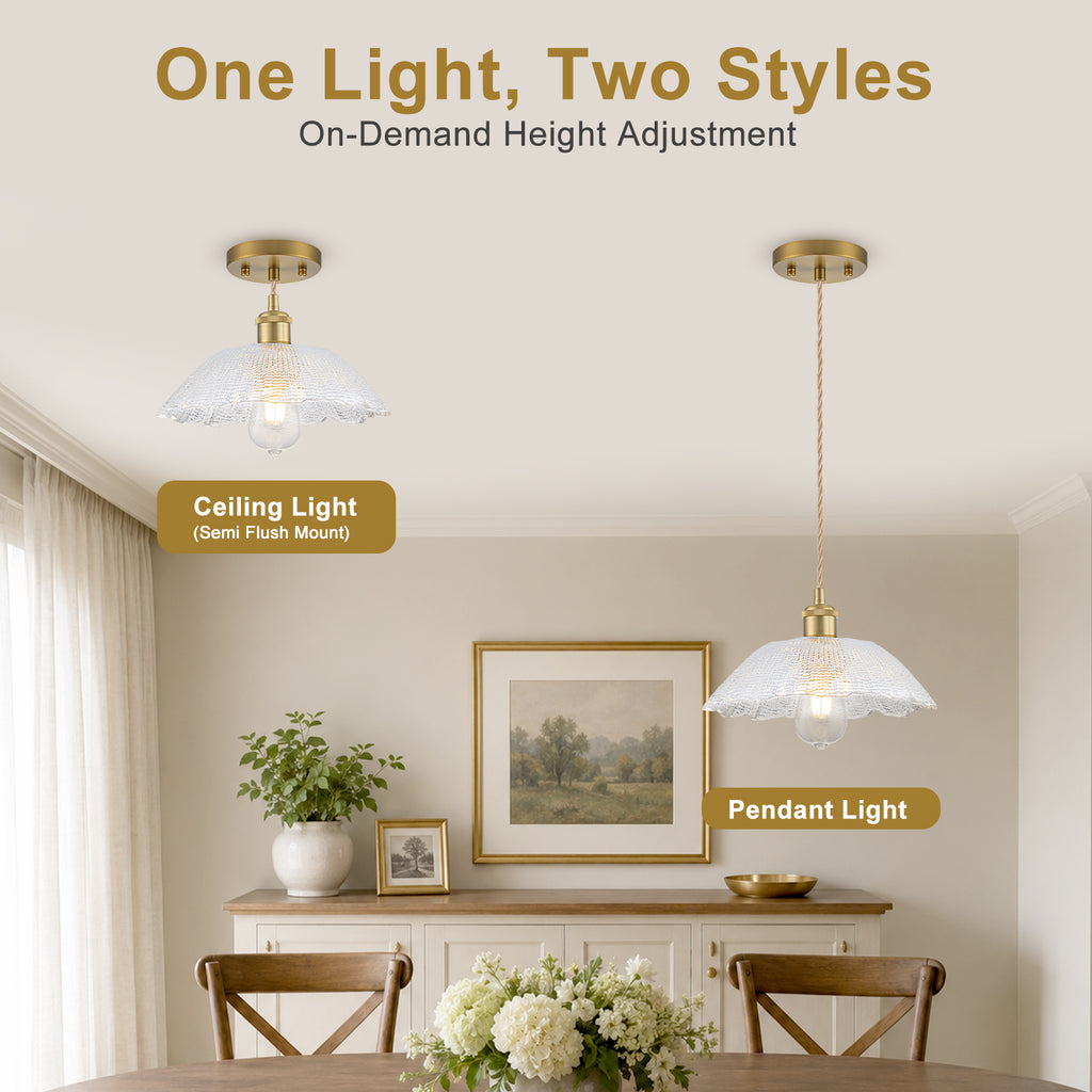 Mini Pendant Light Flared Corn Textured Clear Glass Adjustable Twisted - product image 11 | Zenvolit