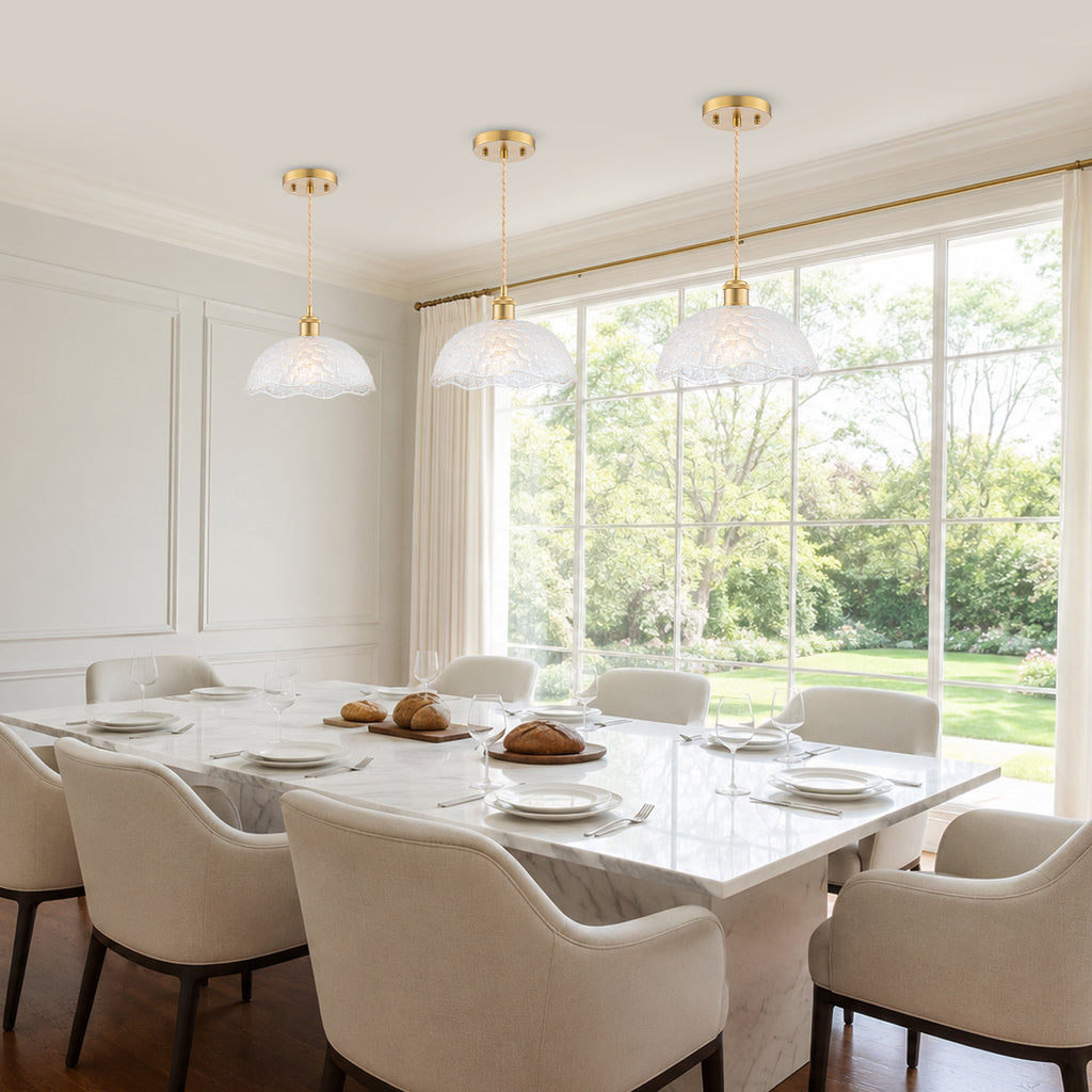 1-Light Gold Dome Pendant Light with Textured Glass Shade - product image 1 | Zenvolit