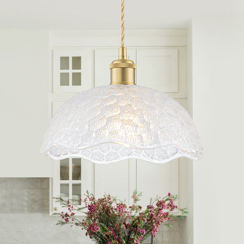 1-Light Gold Dome Pendant Light with Textured Glass Shade - product image 3 | Zenvolit