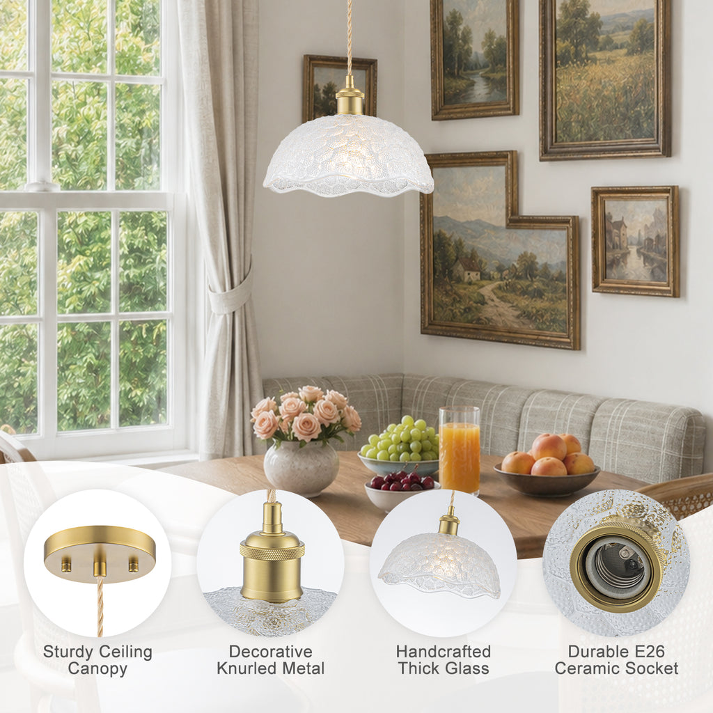 1-Light Gold Dome Pendant Light with Textured Glass Shade - product image 8 | Zenvolit