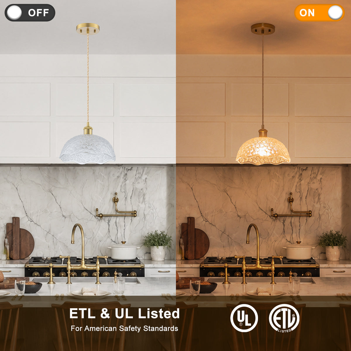 1-Light Gold Dome Pendant Light with Textured Glass Shade - product image 9 | Zenvolit