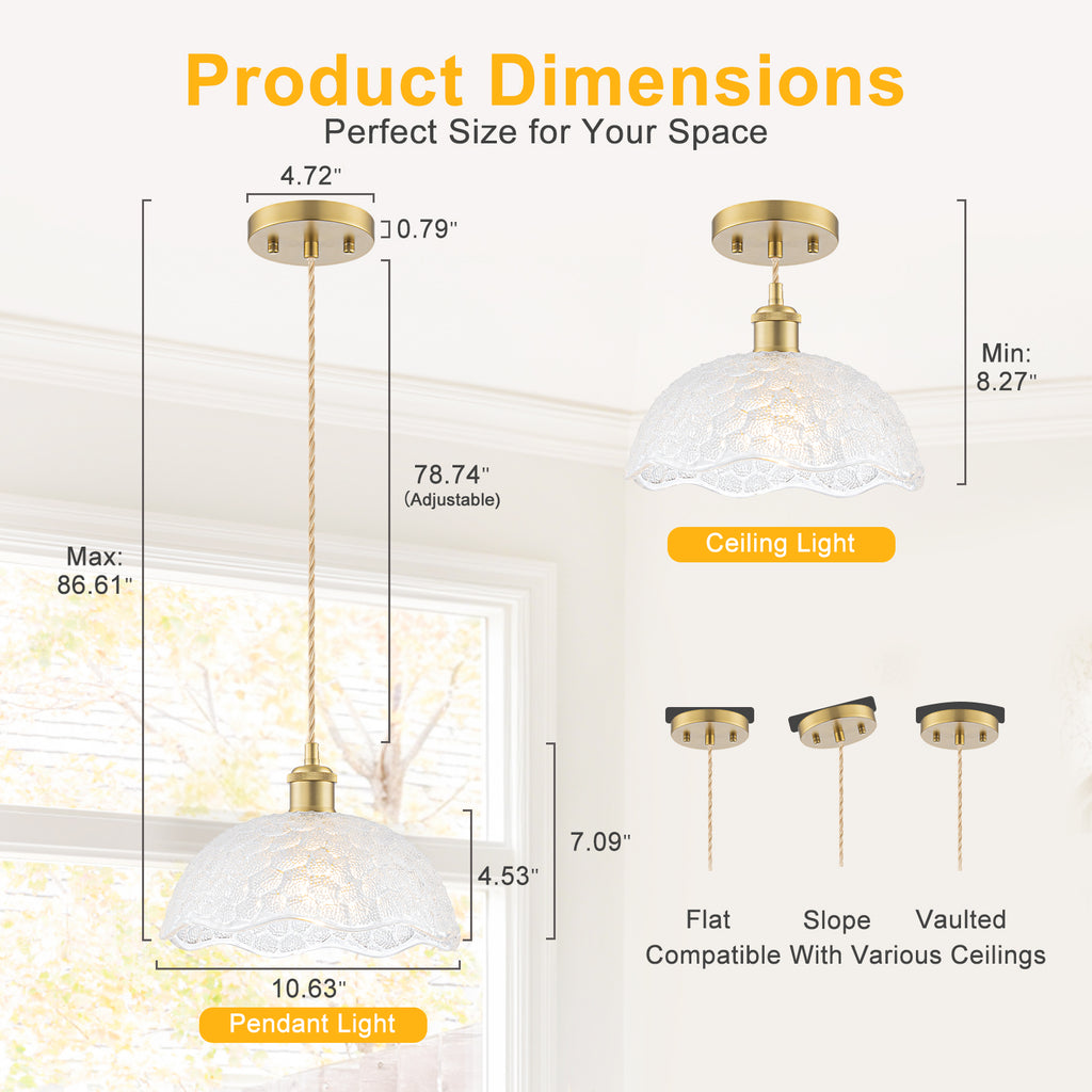 1-Light Gold Dome Pendant Light with Textured Glass Shade - product image 10 | Zenvolit