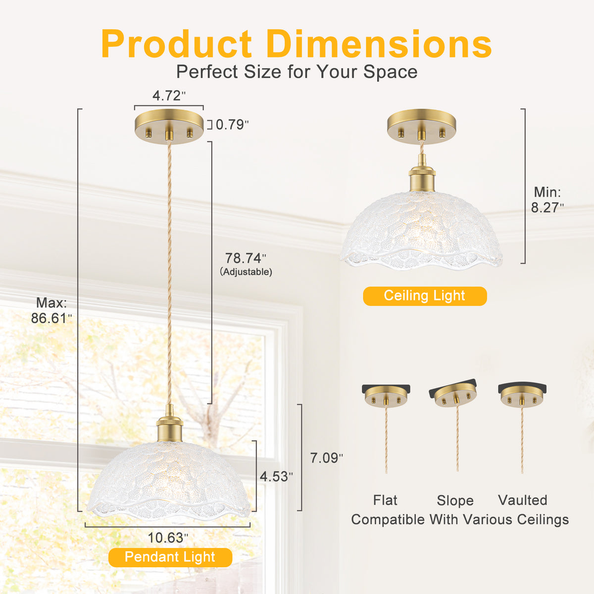 1-Light Gold Dome Pendant Light with Textured Glass Shade - product image 10 | Zenvolit
