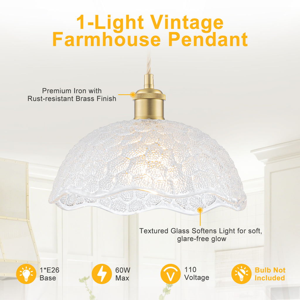 1-Light Gold Dome Pendant Light with Textured Glass Shade - product image 11 | Zenvolit
