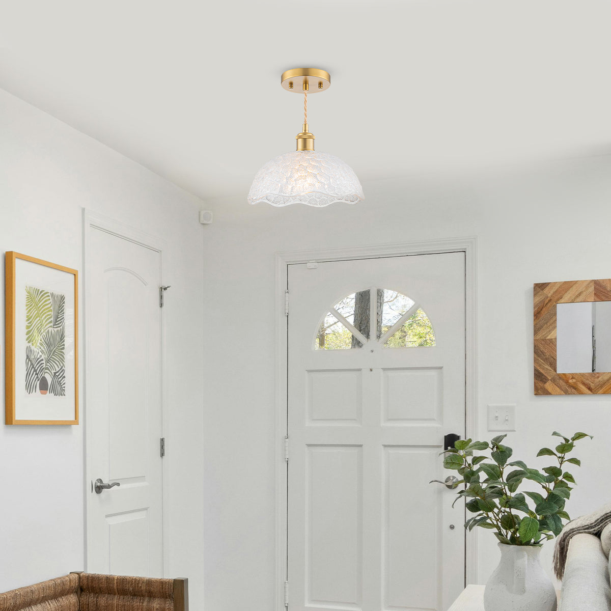 1-Light Gold Dome Pendant Light with Textured Glass Shade - product image 13 | Zenvolit