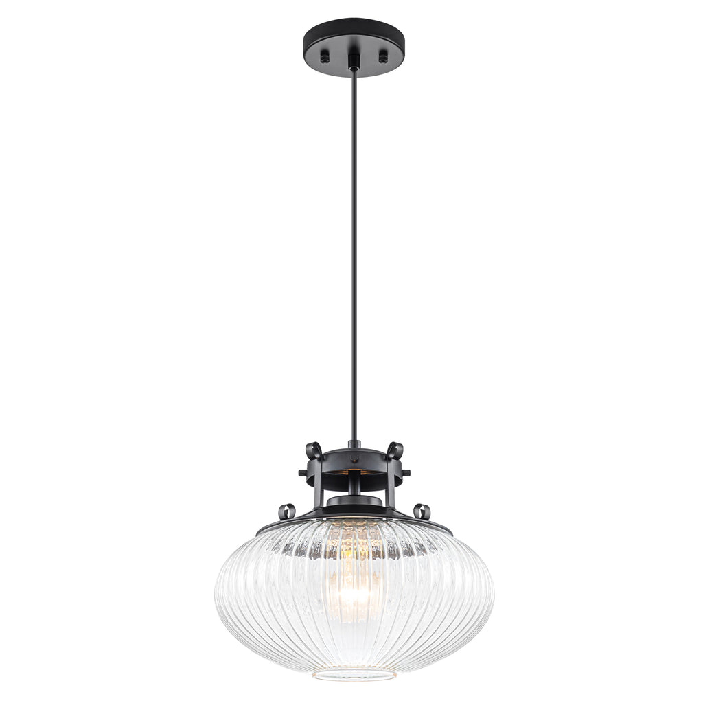 Matte Black Pendant Light Hanging Island Clear Ribbed Glass Shade - product image 2 | Zenvolit