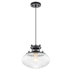 Matte Black Pendant Light Hanging Island Clear Ribbed Glass Shade - product image 2 | Zenvolit