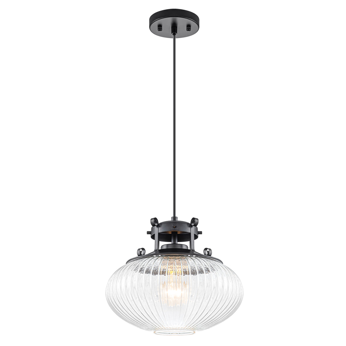 Matte Black Pendant Light Hanging Island Clear Ribbed Glass Shade - product image 2 | Zenvolit