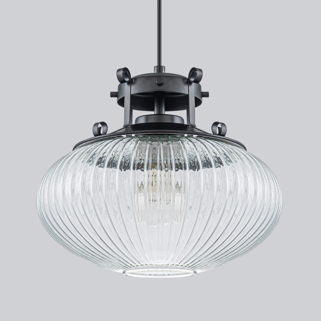 Matte Black Pendant Light Hanging Island Clear Ribbed Glass Shade - product image 4 | Zenvolit