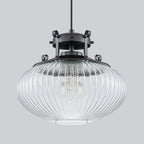 Matte Black Pendant Light Hanging Island Clear Ribbed Glass Shade - product image 4 | Zenvolit