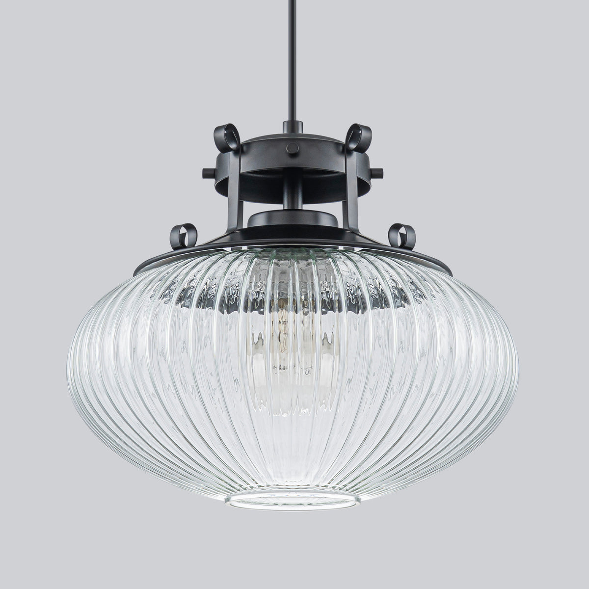 Matte Black Pendant Light Hanging Island Clear Ribbed Glass Shade - product image 4 | Zenvolit