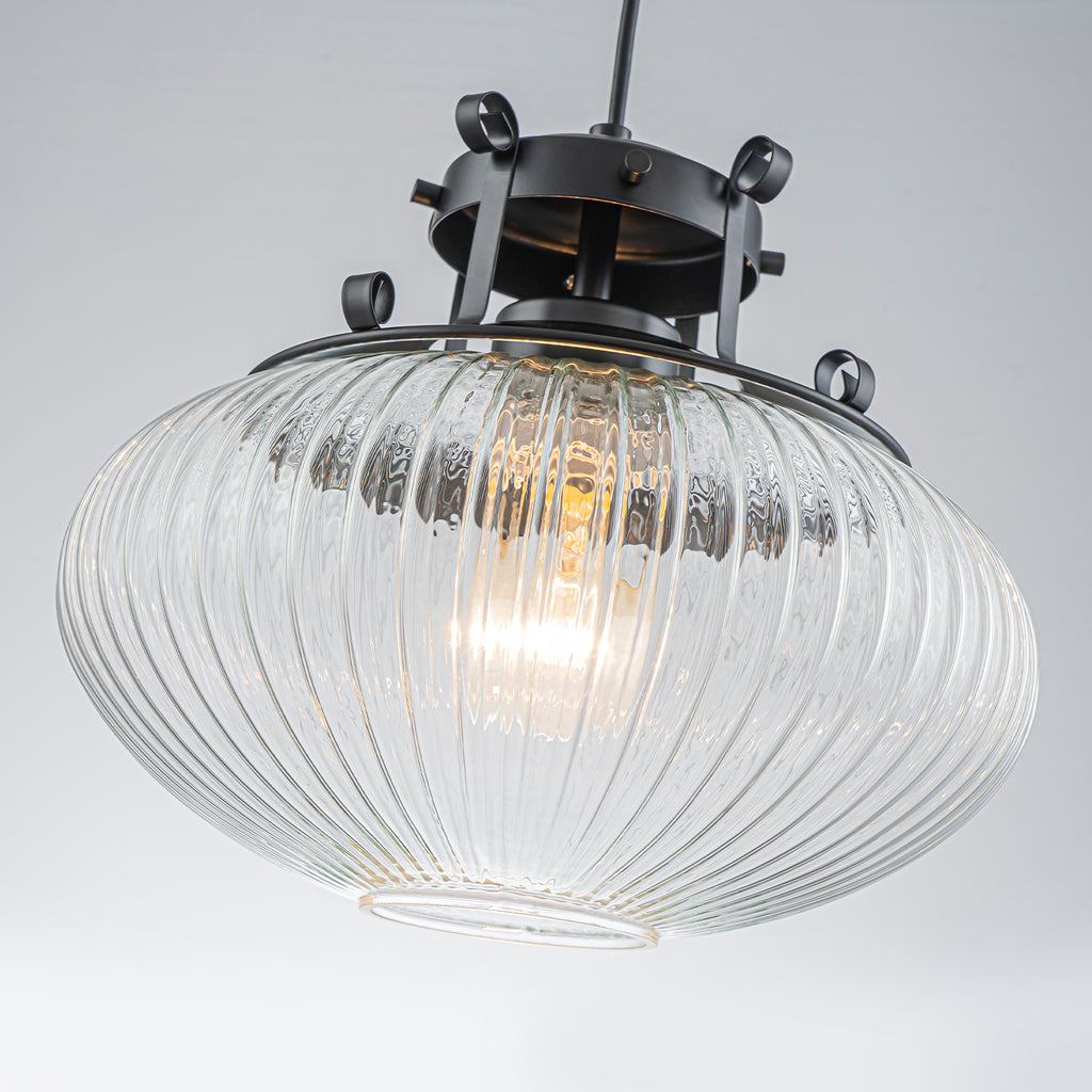 Matte Black Pendant Light Hanging Island Clear Ribbed Glass Shade - product image 5 | Zenvolit