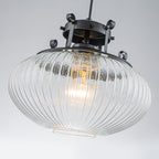 Matte Black Pendant Light Hanging Island Clear Ribbed Glass Shade - product image 5 | Zenvolit