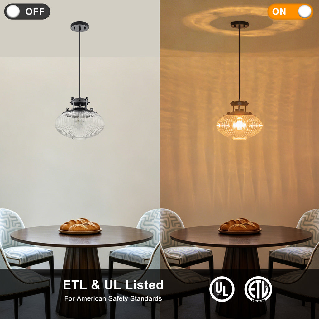 Matte Black Pendant Light Hanging Island Clear Ribbed Glass Shade - product image 8 | Zenvolit