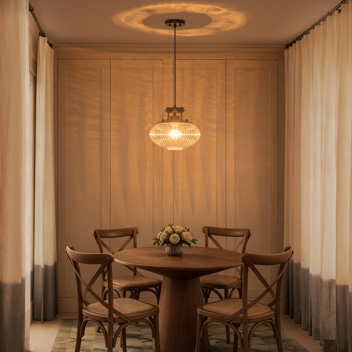Matte Black Pendant Light Hanging Island Clear Ribbed Glass Shade - product image 10 | Zenvolit
