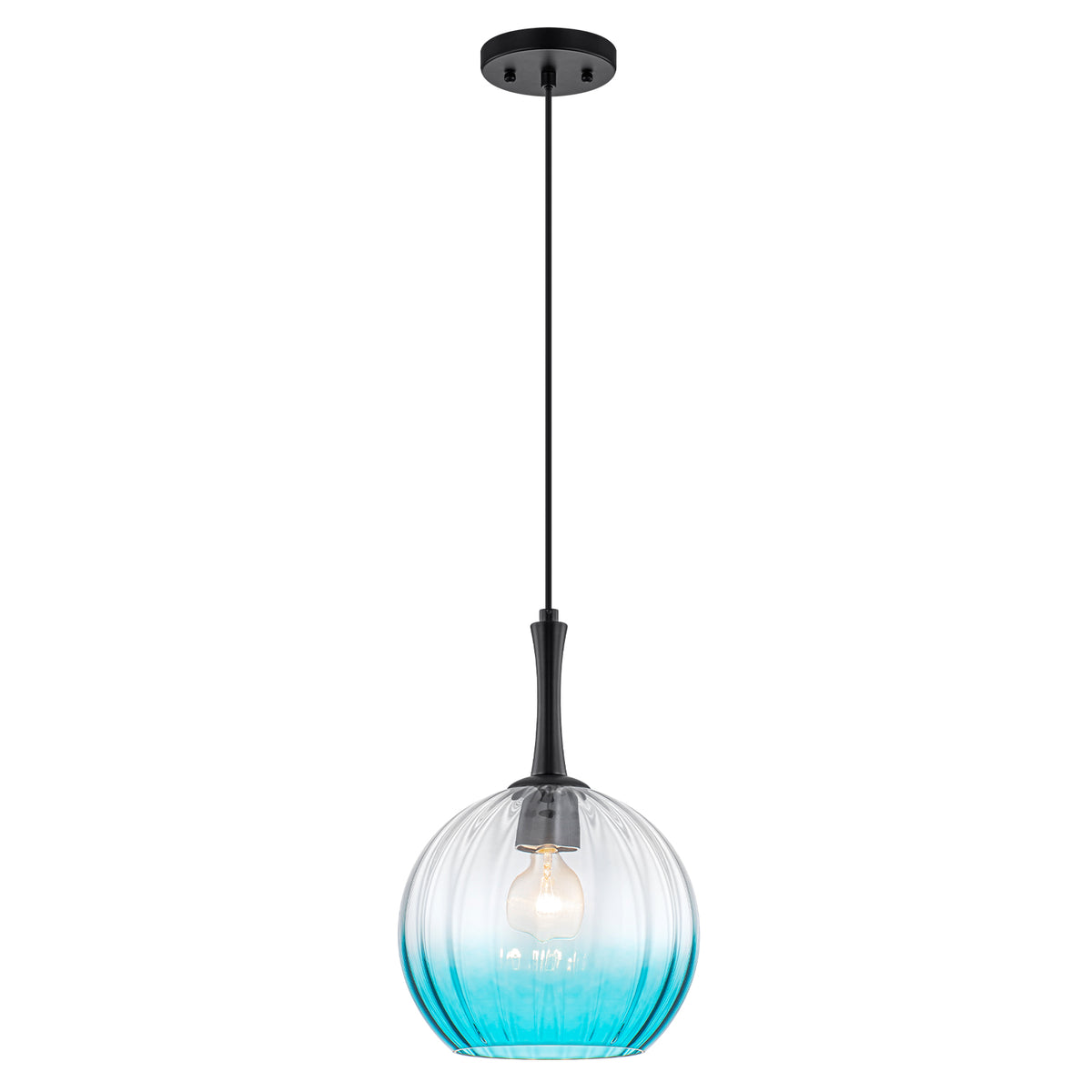 Modern Globe Pendant Light Ribbed Gradient Blue Glass Shade Kitchen - product image 1 | Zenvolit