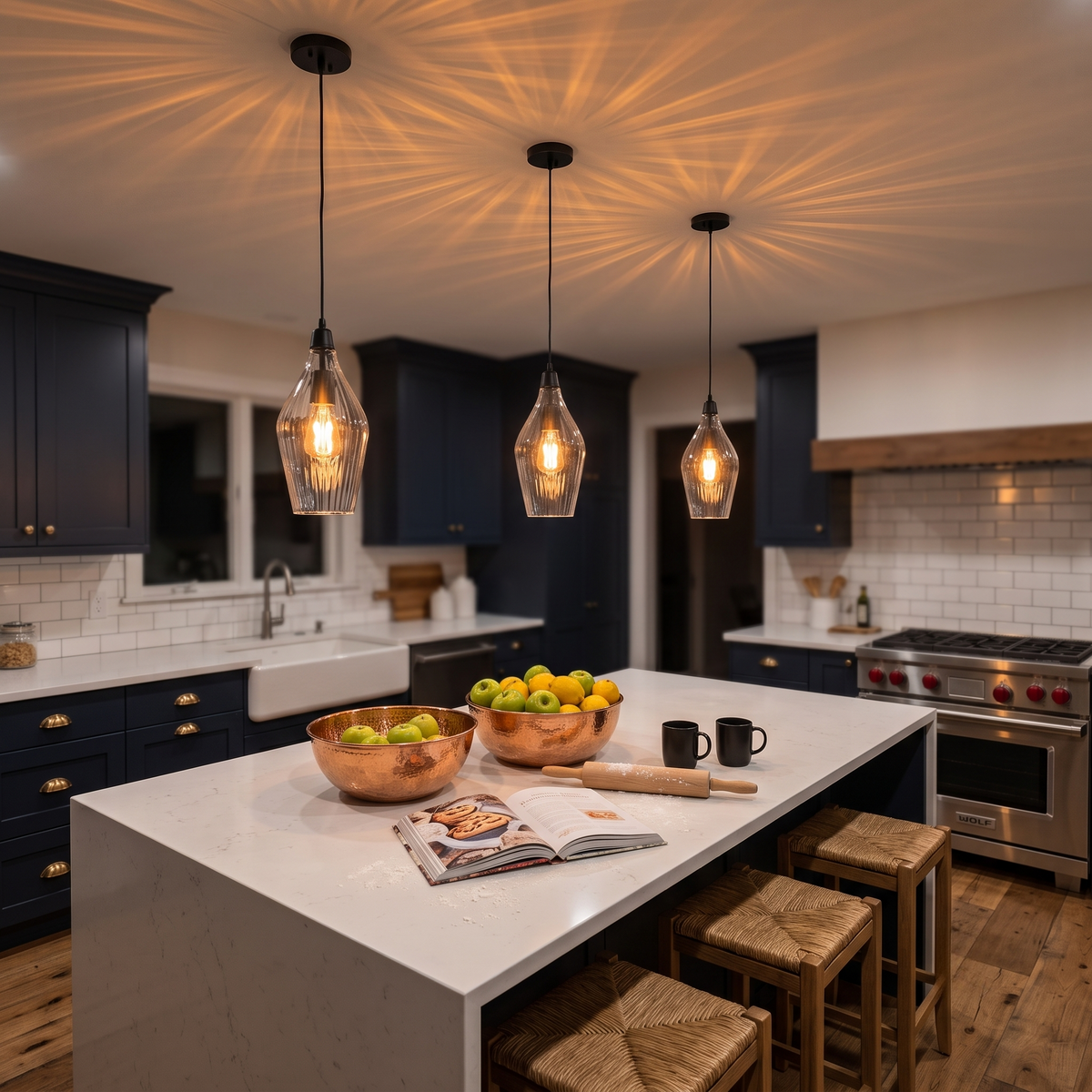 Modern Hanging Pendant Light Ribbed Clear Glass Shade Kitchen Island - product image 2 | Zenvolit