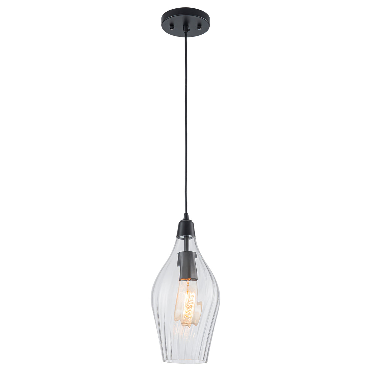Modern Hanging Pendant Light Ribbed Clear Glass Shade Kitchen Island - product image 12 | Zenvolit