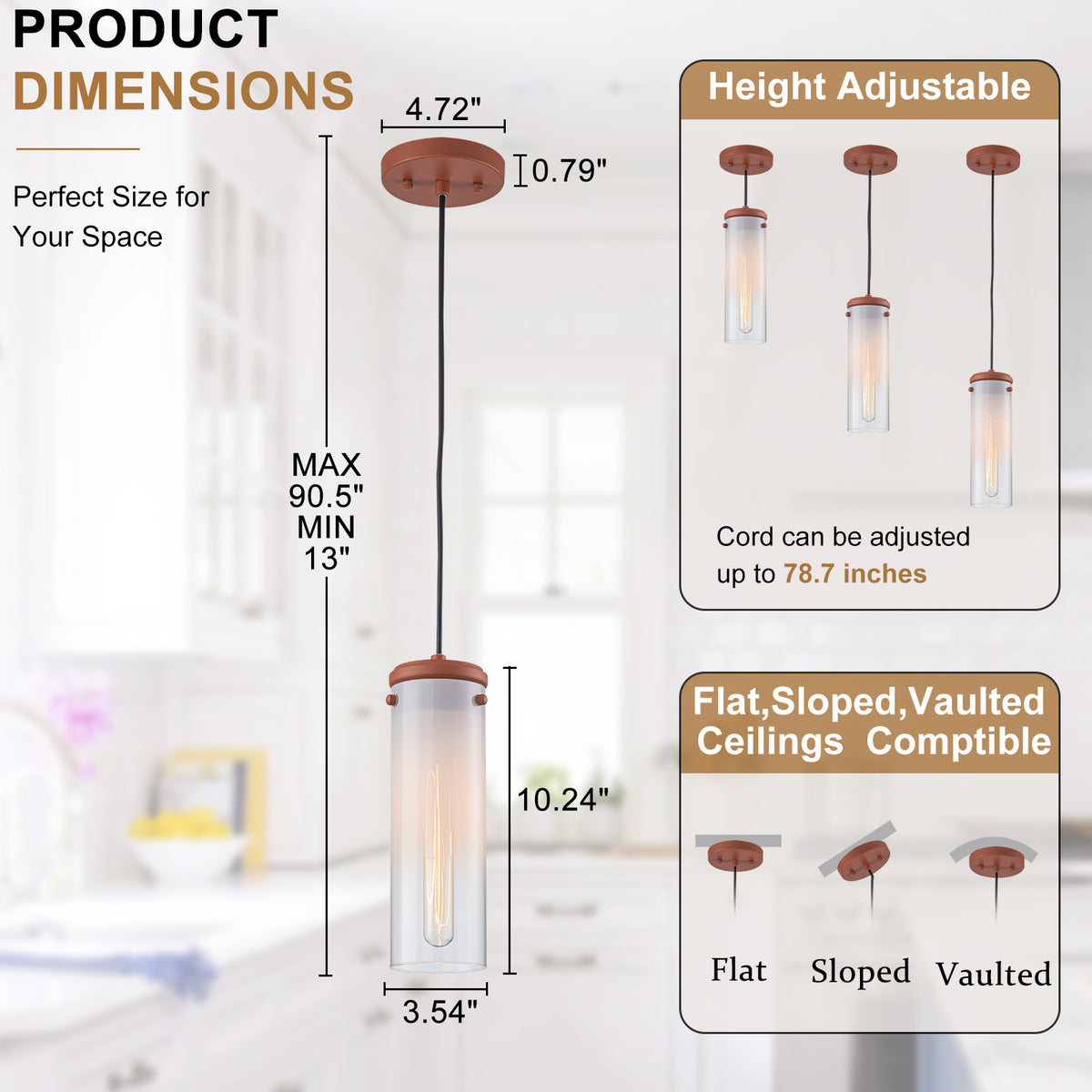 Modern Pendant Light Gradient Cylinder Glass Shade Kitchen Island - product image 6 | Zenvolit