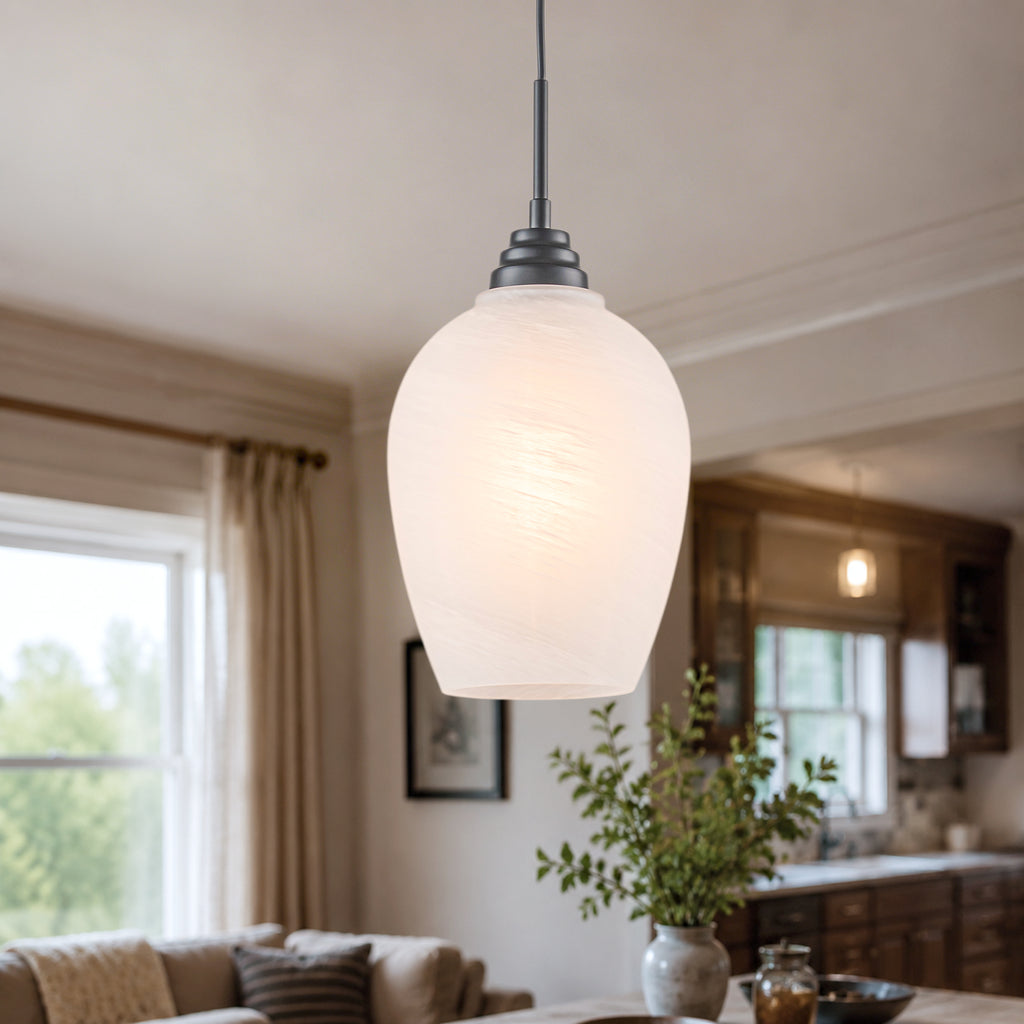 Modern Bowl Black Pendant Light Cloud Glass Shade for Kitchen Island - product image 1 | Zenvolit