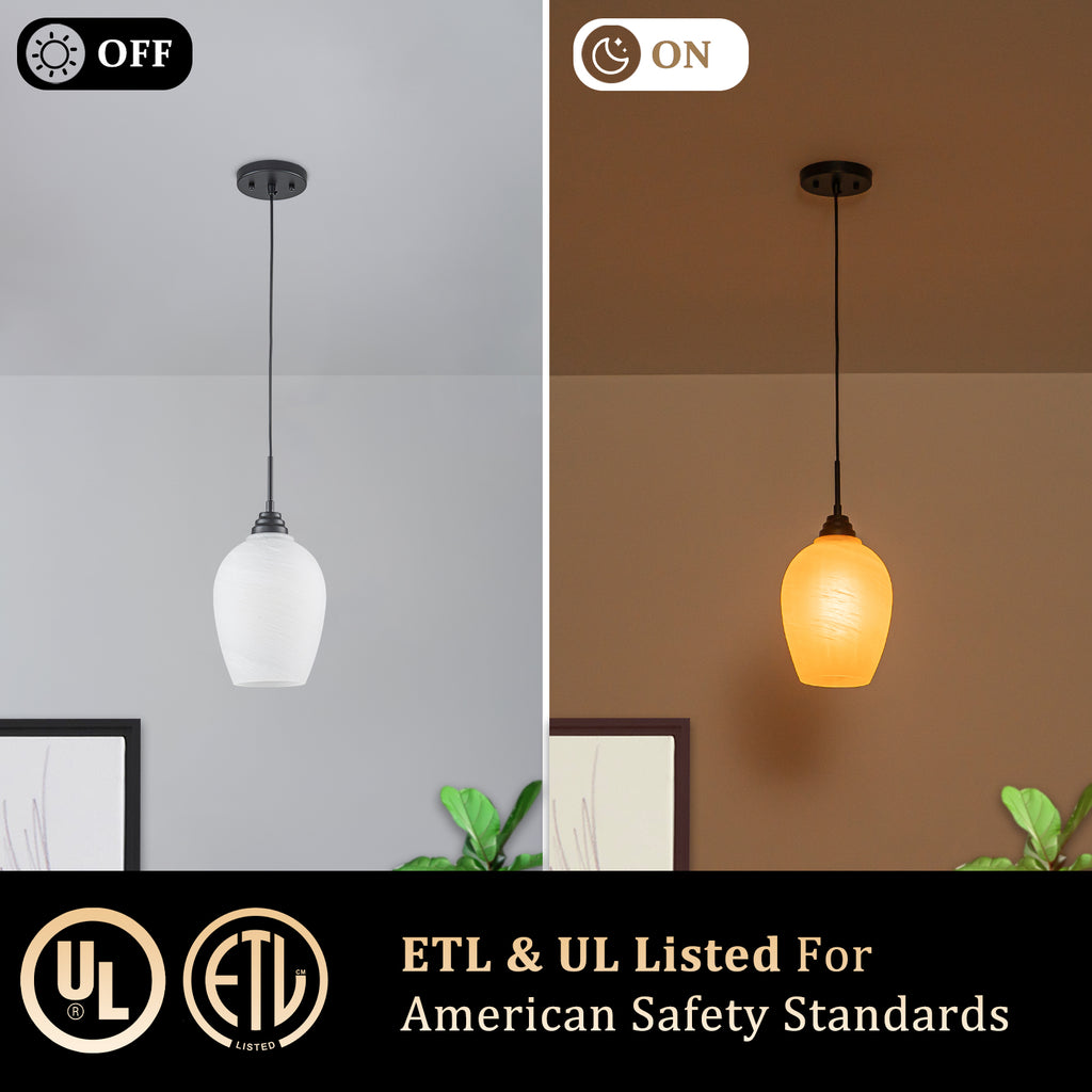 Modern Bowl Black Pendant Light Cloud Glass Shade for Kitchen Island - product image 6 | Zenvolit