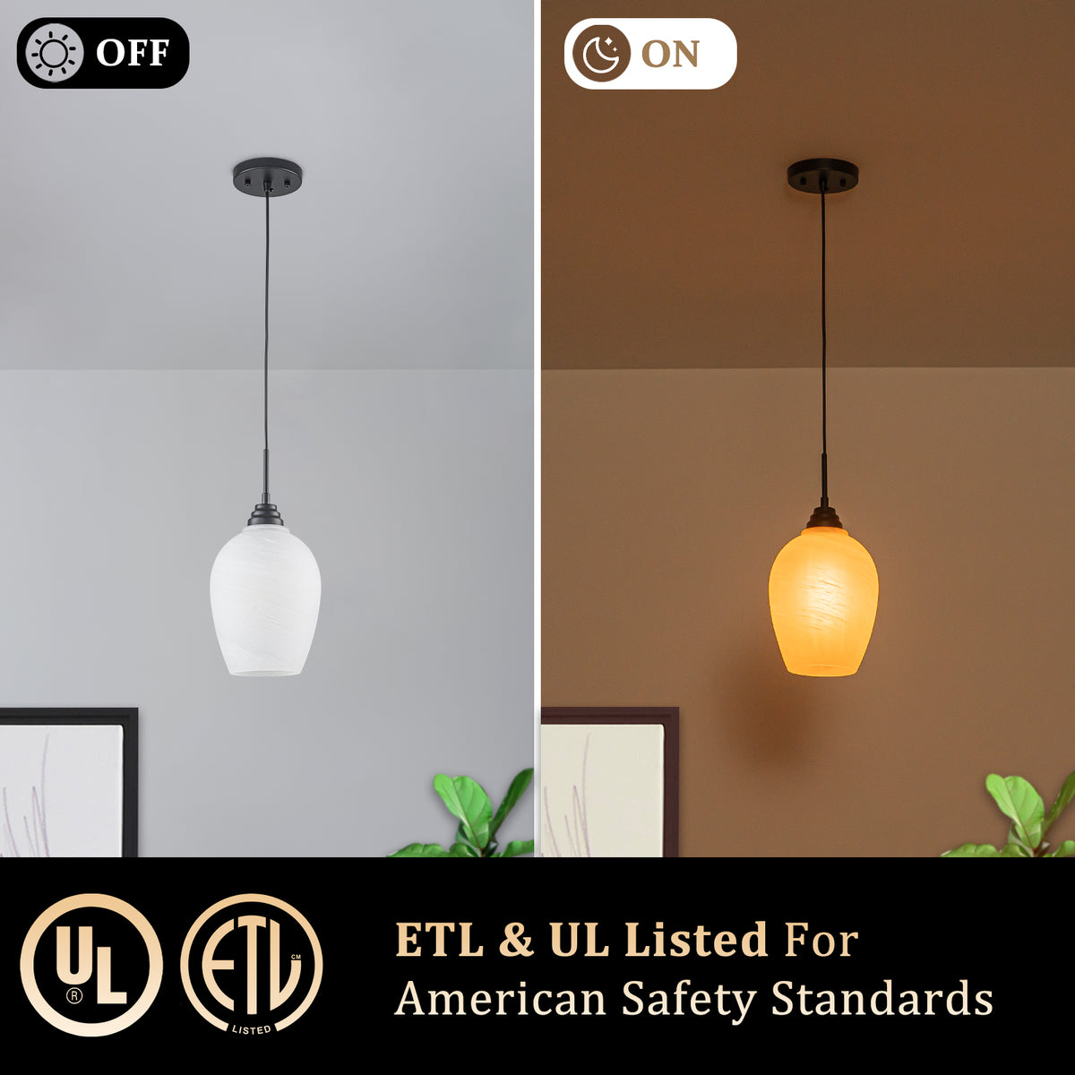Modern Bowl Black Pendant Light Cloud Glass Shade for Kitchen Island - product image 6 | Zenvolit