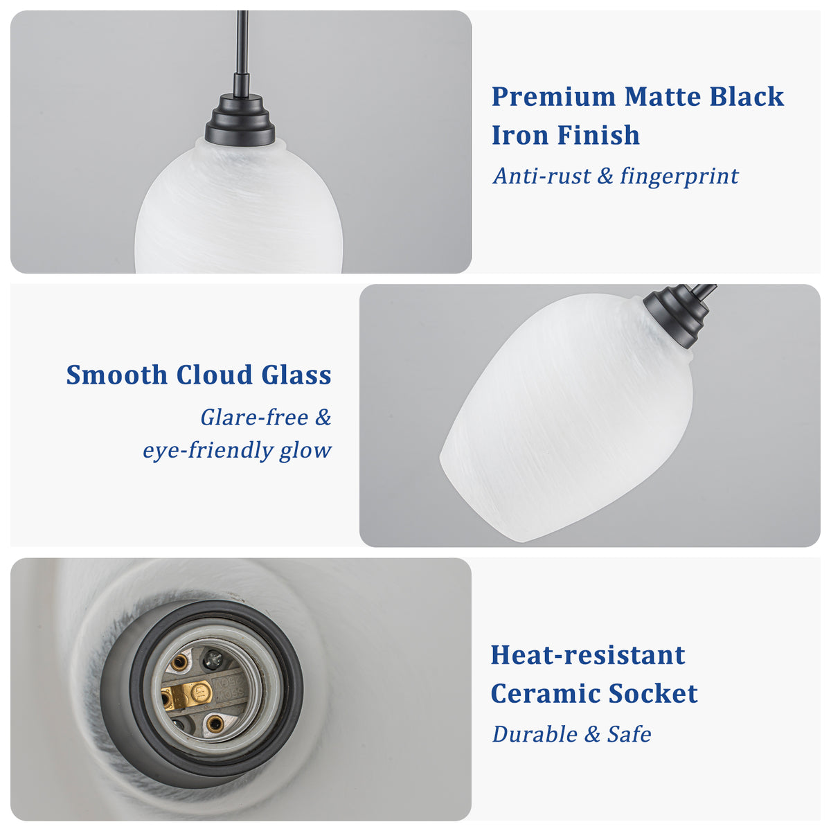 Modern Bowl Black Pendant Light Cloud Glass Shade for Kitchen Island - product image 9 | Zenvolit