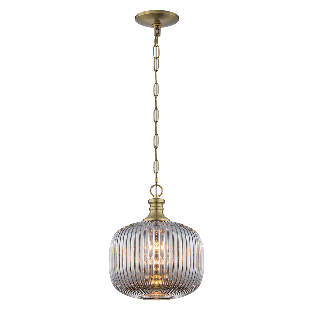 Vintage Ribbed Glass Pendant Light Clear Striped Pumpkin Shade Gold - product image 2 | Zenvolit