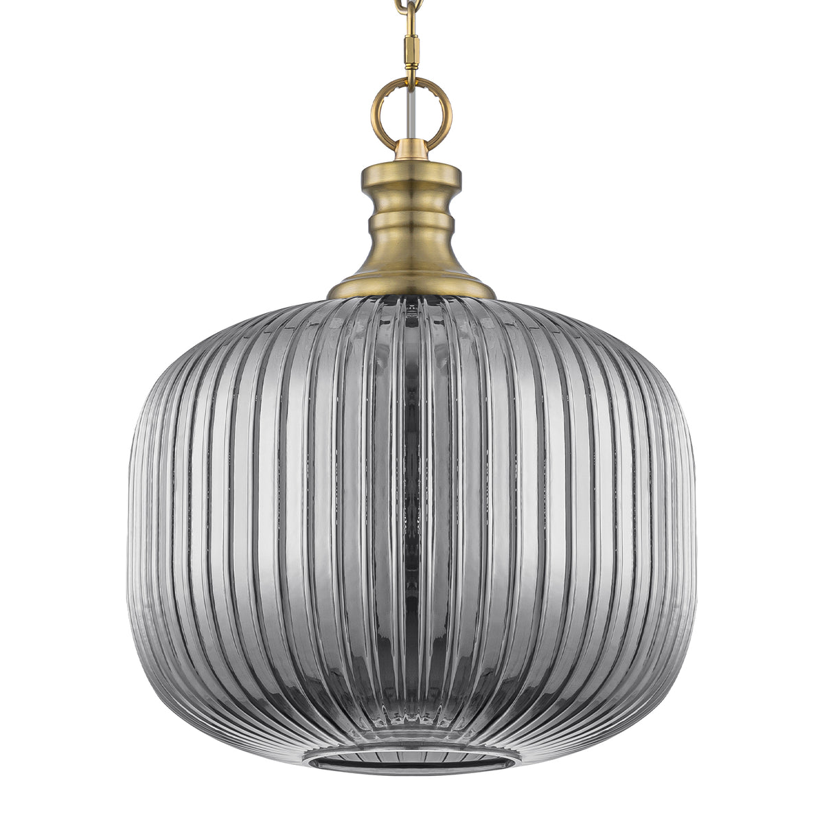 Vintage Ribbed Glass Pendant Light Clear Striped Pumpkin Shade Gold - product image 5 | Zenvolit