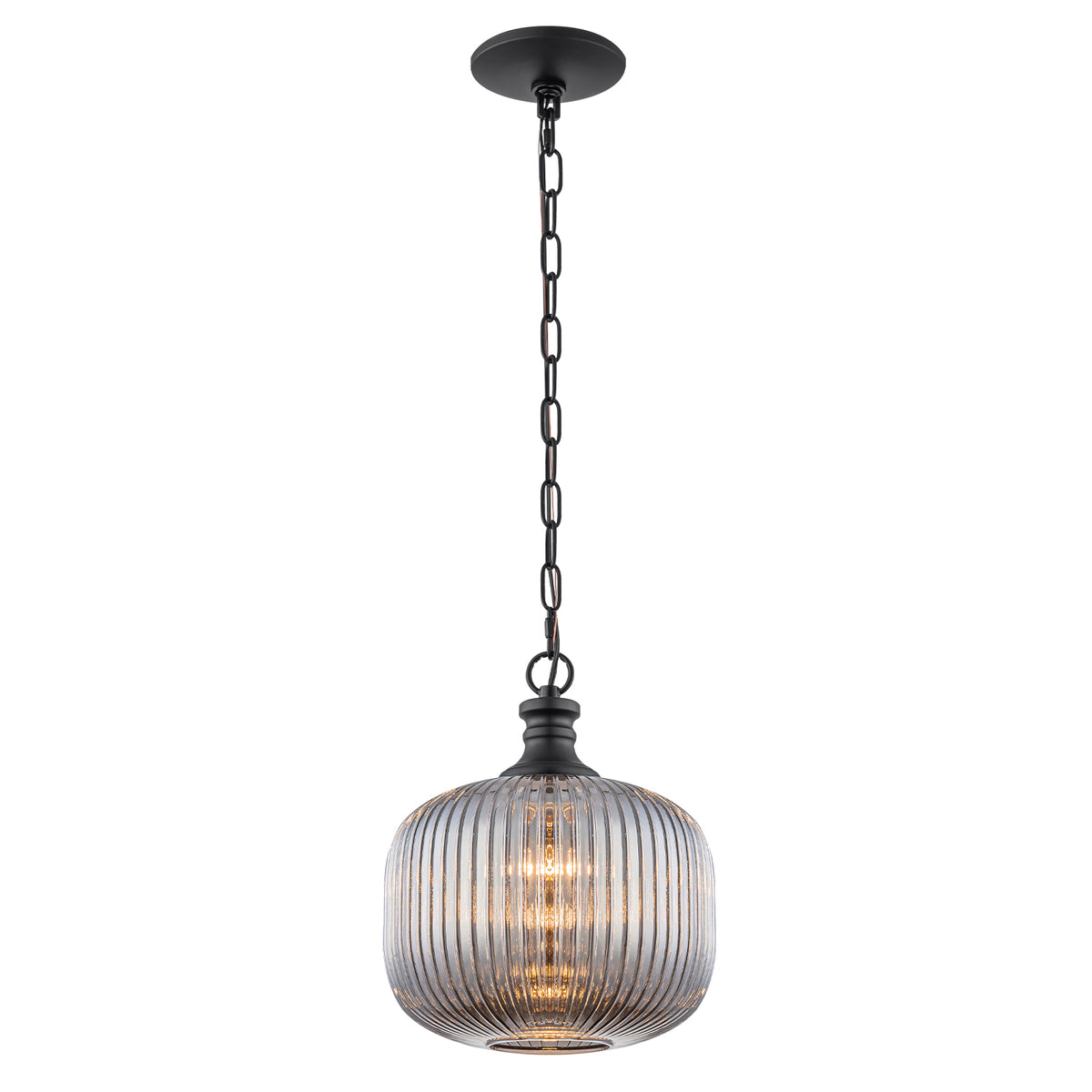 Vintage Ribbed Glass Pendant Light Clear Striped Pumpkin Shade Black - product image 2 | Zenvolit