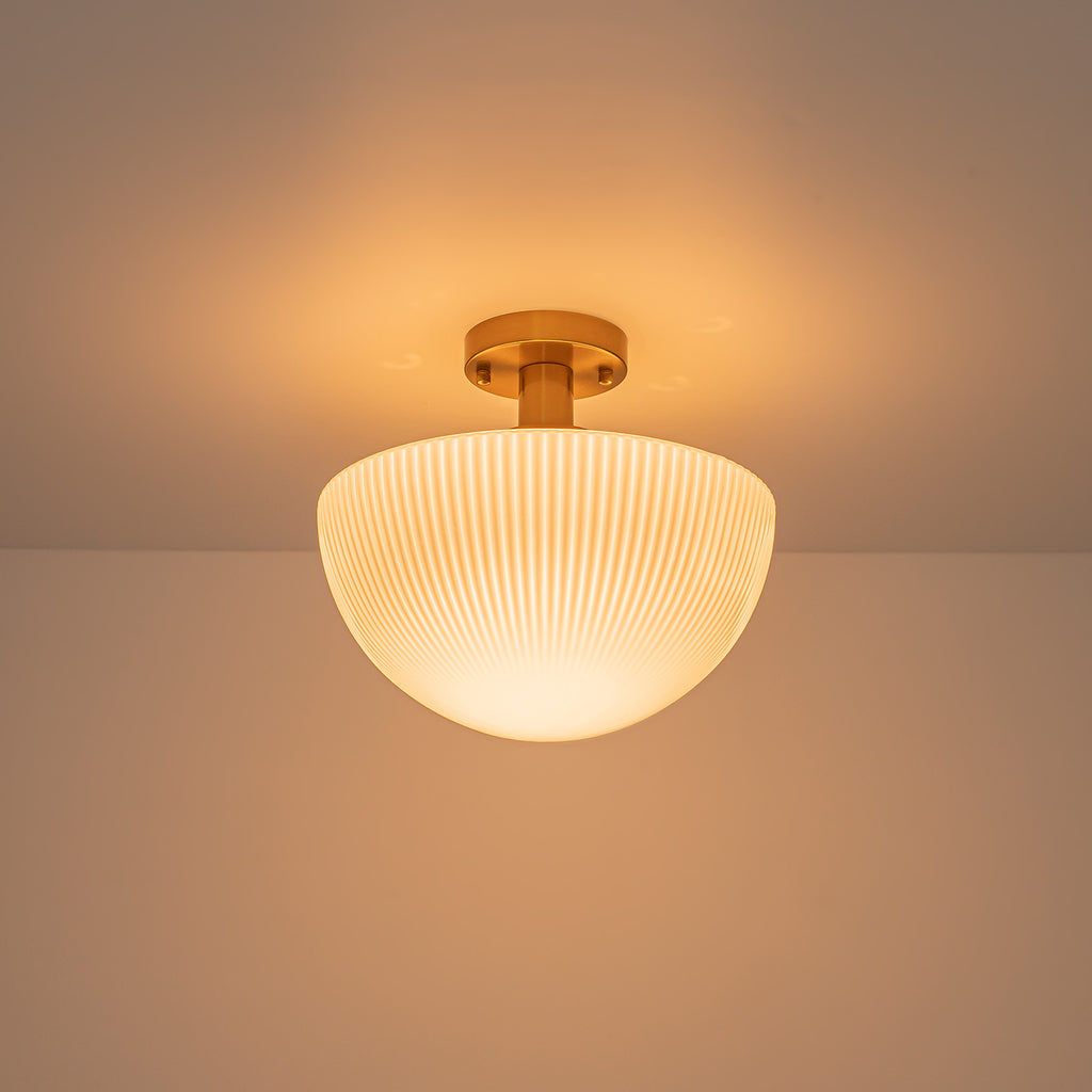 Dome Semi-Flush Mount Ceiling Light Ribbed Frosted Glass Shade Foyer - product image 3 | Zenvolit